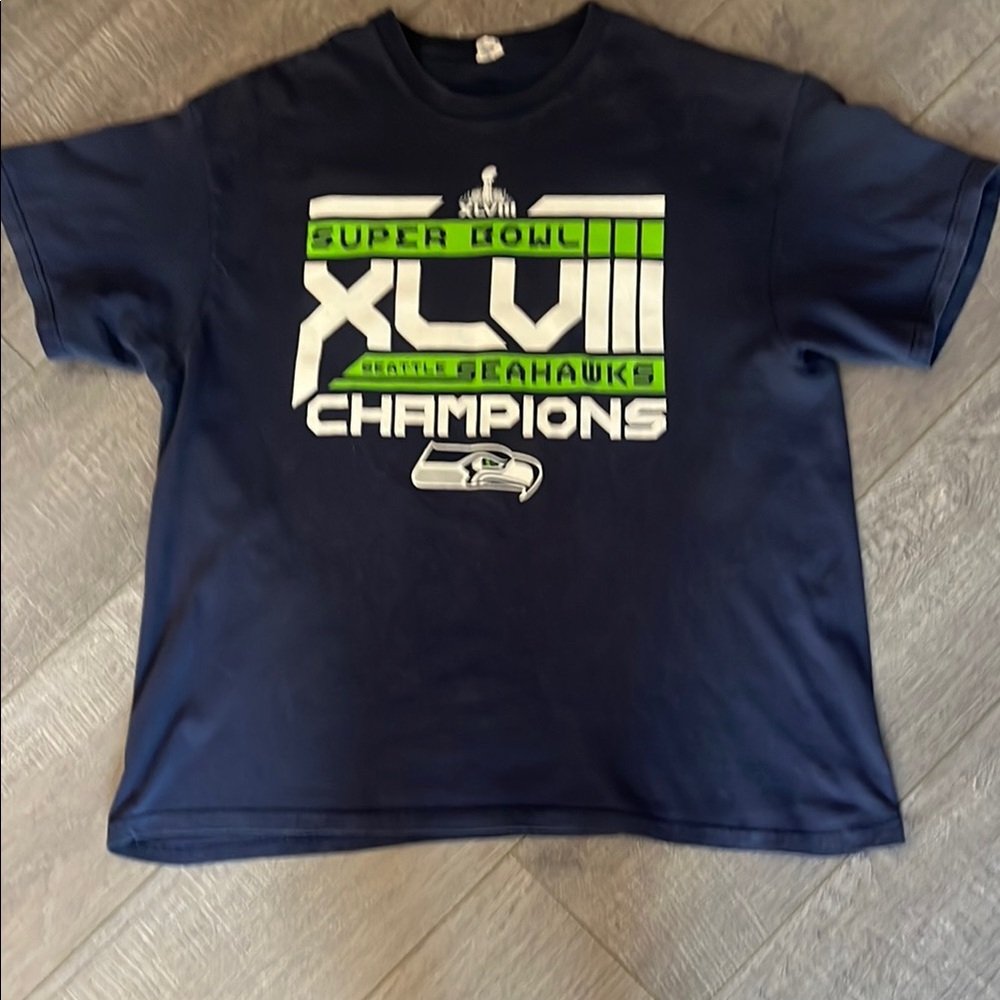 Seattle Seahawks Super Bowl XLVIII Champions Navy Blue Tee